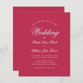 Modern Magenta Red Budget Hochzeitseinladung