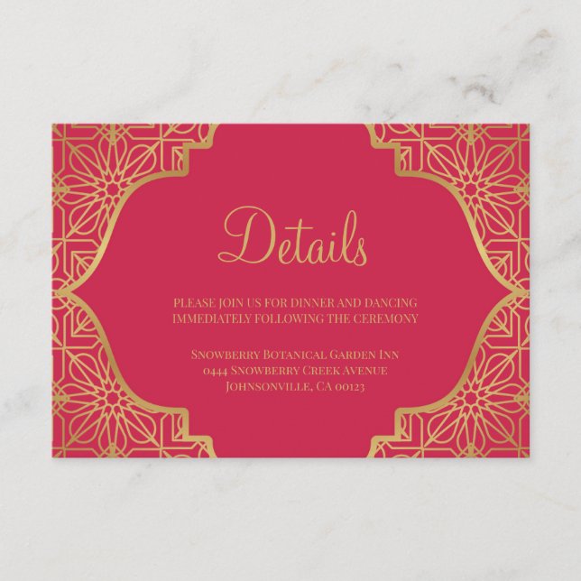 Modern Magenta Red Gold Wedding Begleitkarte (Vorderseite)