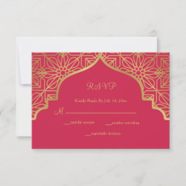 Modern Magenta Red Gold Wedding RSVP Karte