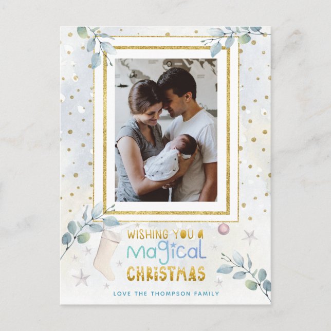 Modern Magic Christmas Pastel Foto Name Postkarte (Vorderseite)