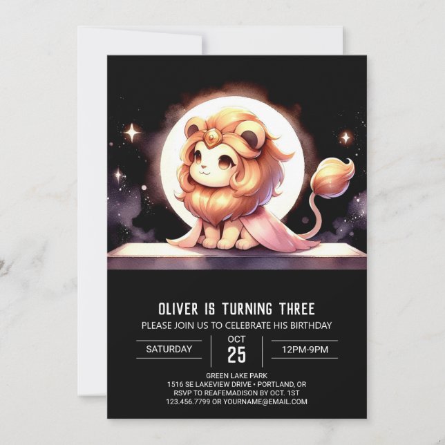 Modern Magic Lion Birthday Einladung (Vorderseite)