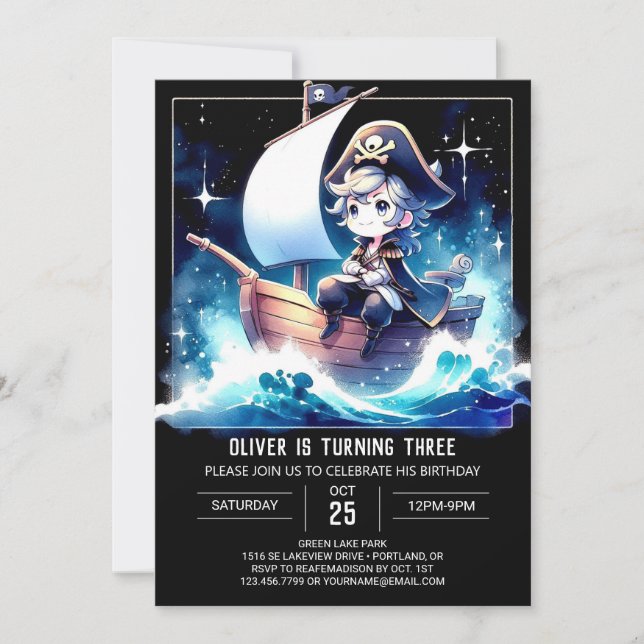 Modern Magic Pirate Geburtstag Einladung (Vorderseite)