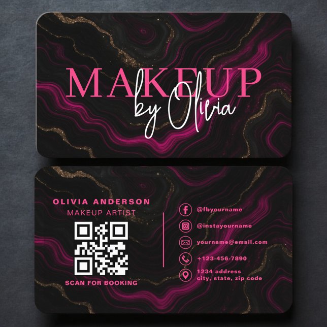 Modern Makeup Artist Business Card with QR Code Visitenkarte (Von Creator hochgeladen)