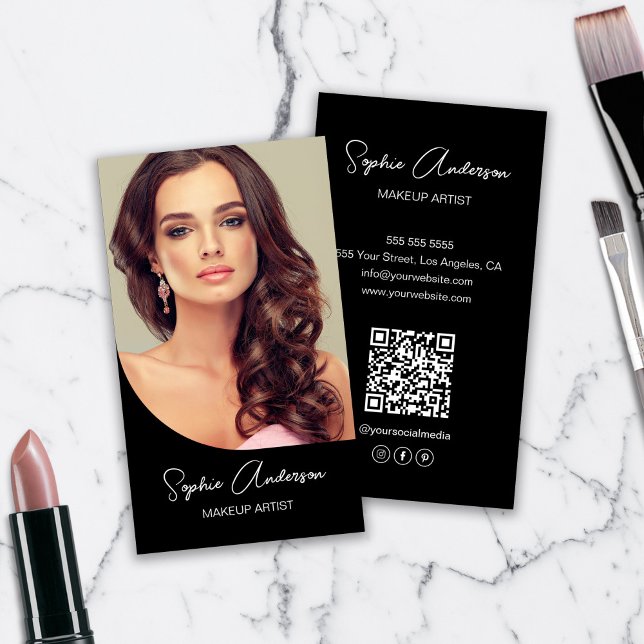 Modern Makeup Artist Foto Black Visitenkarte (Modern Makeup Artist Photo Black Business Card)