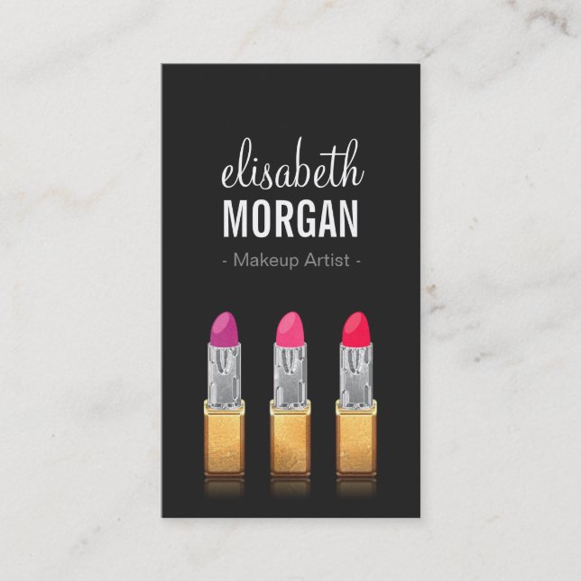 Modern Makeup Artist - Gold Red Beauty Lipsticks Visitenkarte (Vorderseite)