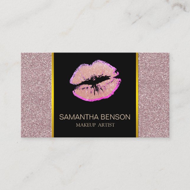 Modern Makeup Artist Rose Gold Glitzer Visitenkarte (Vorderseite)