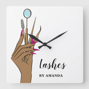 Modern Makeup Eyebrow Eyes Lashes Girly Quadratische Wanduhr