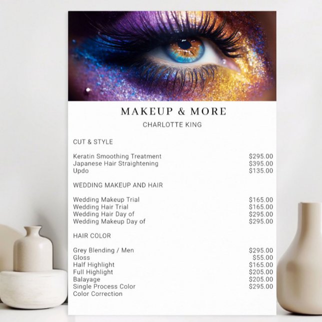 Modern, Makeup Foto Salon Preisliste Poster (Modern, Makeup Photo Glitter Salon Price List Poster)