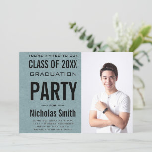 Modern Male Grad Blue Graduation Party Einladung