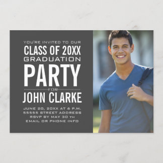 Modern Male Grad | Gray Graduation Party Einladung