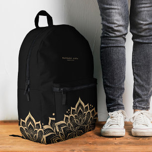 Modern Mandala Boho Spirituelle Black Gold Bedruckter Rucksack