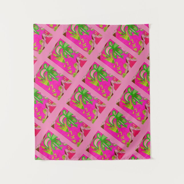 MODERN Mandala - PINK GREEN TREE Tapestry Wandteppich (Vorderseite)