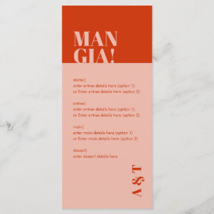 Modern Mangia Italian Burnt Orange Wedding Menükarte