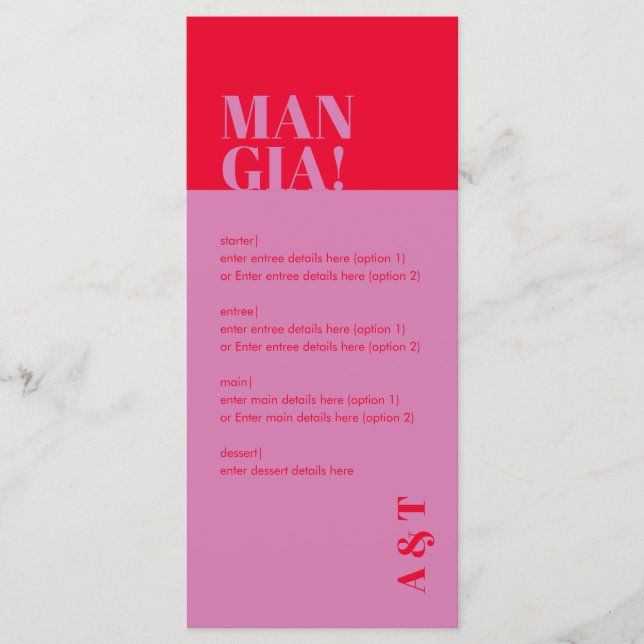 Modern Mangia Italienisches Rosa Hochzeitmenü Menükarte (Vorderseite)
