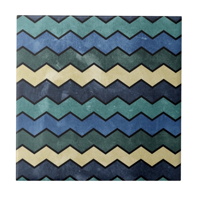 Modern Manly Blue Chevrons Fliese (Vorderseite)