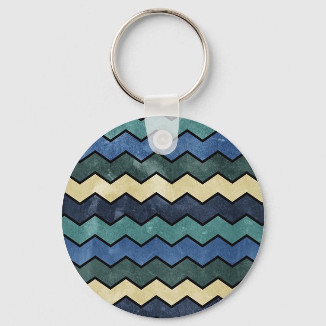 Modern Manly Blue Chevrons Schlüsselanhänger (Vorderseite)