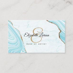 Modern Marble Aqua Blue Glitzer QR Salon Makeup Visitenkarte