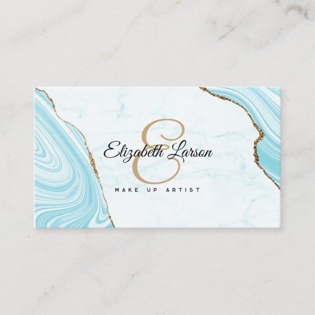 Modern Marble Aqua Blue Glitzer QR Salon Makeup Visitenkarte (Vorderseite)