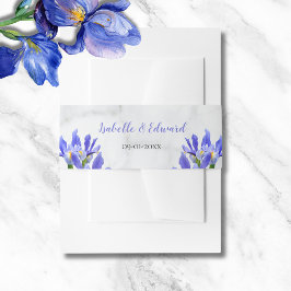 Modern Marble Blue Irises Floral Bouquet Wedding Einladungsbanderole