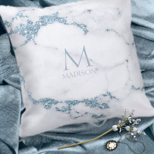 Modern Marble Glitter Monogram Dusty Blue ID816 Kissen
