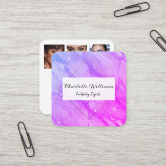 Modern Marble Gold Colorful Glam Stylist Quadratische Visitenkarte
