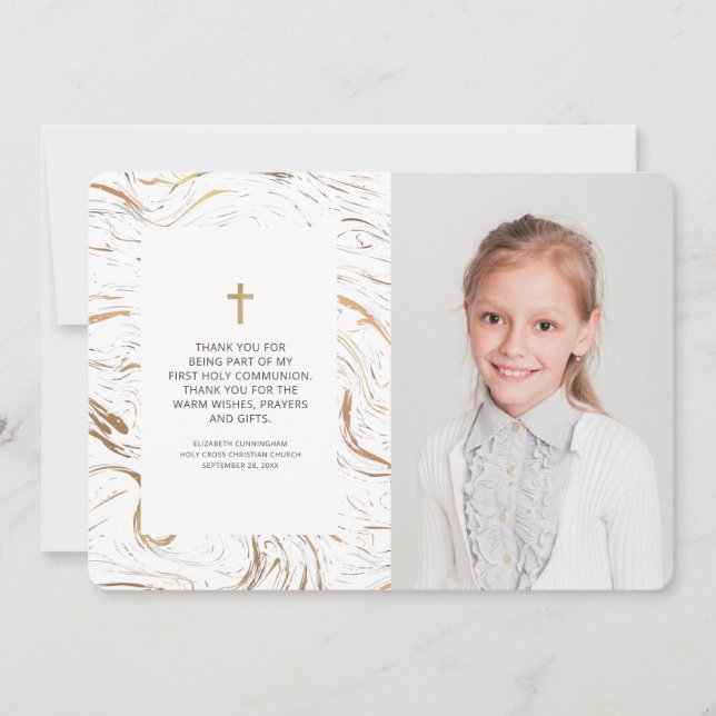 Modern Marble Gold Cross Foto Community Vielen Dan Dankeskarte (Vorderseite)