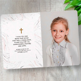 Modern Marble Gold Cross Foto Kommunion Vielen Dan Dankeskarte