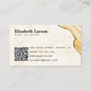 Modern Marble Gold Glitter QR Salon Make-up Visitenkarte