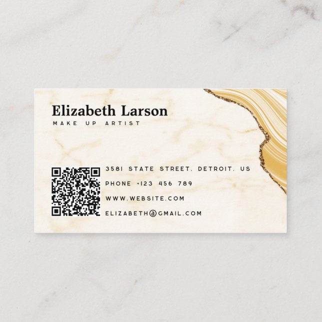 Modern Marble Gold Glitzer QR Salon Makeup Visitenkarte (Rückseite)