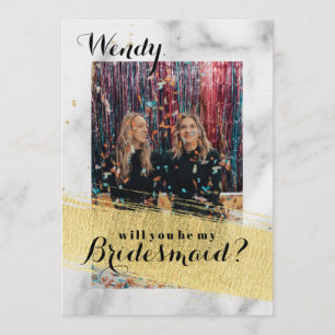 Modern Marble Gold Stroke Bridesmaid Vorschlag Car Einladung