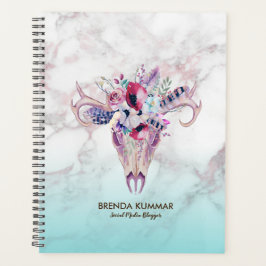 Modern Marble Ombre & Floral Boho Skull Planer