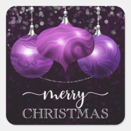 Modern Marble Purple Christmas Ornament Quadratischer Aufkleber