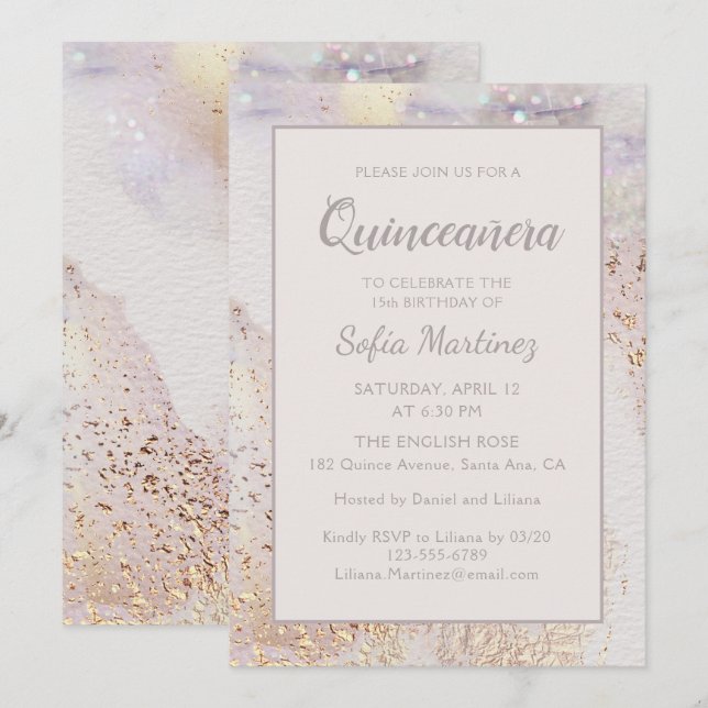 Modern Marble Sparkle | Quinceañera Einladung (Vorne/Hinten)