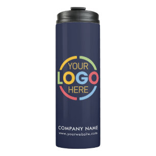 Modern markiertes Navy Blue Company Business Logo Thermosbecher