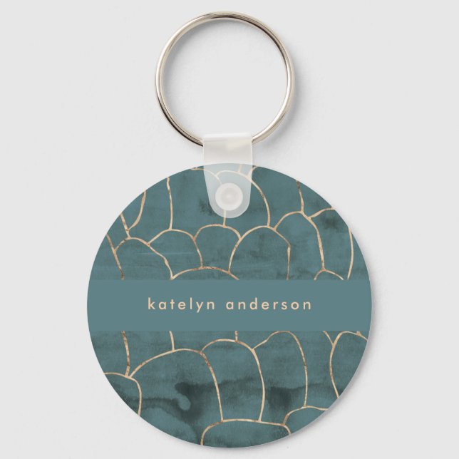 Modern Marmor Gold Gemstone Aquamariner Innenarchi Schlüsselanhänger (Vorderseite)