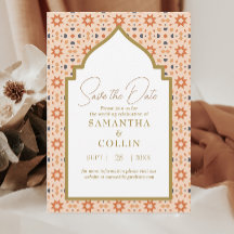 Modern marokkanischer Til Terracotta Save the Date