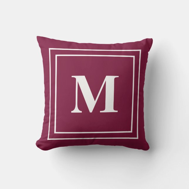Modern Maroon Red Monogram Kissen (Vorderseite)