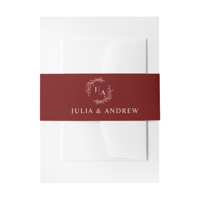 Modern Maroon Red Monorgram Wedding Invitation  Einladungsbanderole (Vorderseite Beispiel)