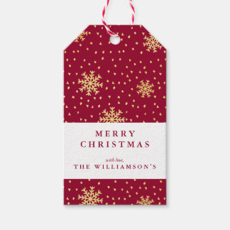 Modern Maroon und Gold Snowflakes Weihnachten Geschenkanhänger