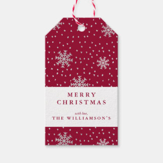 Modern Maroon und Silver Snowflake Weihnachten Geschenkanhänger