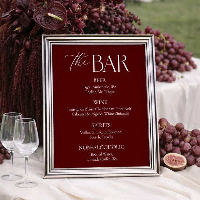 Modern Maroon Wedding Bar  Poster (Von Creator hochgeladen)