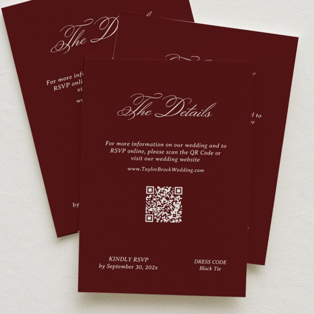 Modern Maroon Wedding Details Qr Code Begleitkarte (Von Creator hochgeladen)