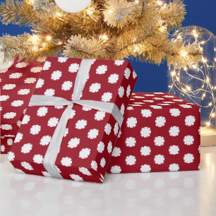 Modern maroweiße Sterne Schneeflocken Feriengesche Geschenkpapier