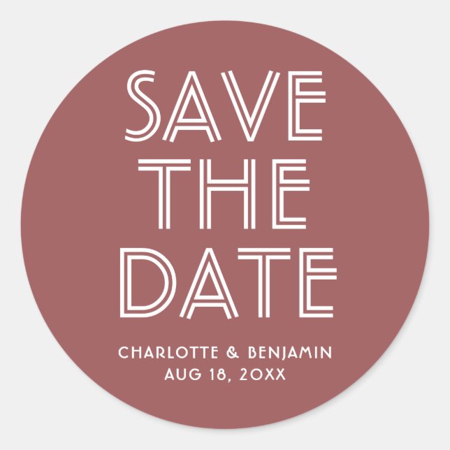 Modern Marsala Save the Date Sticker (Vorderseite)
