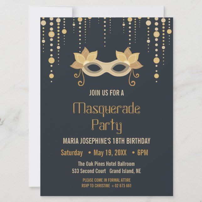 Modern Masquerade Geburtstagsparty Einladung (Vorderseite)