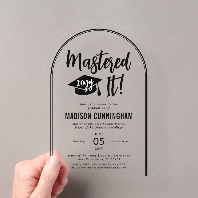 Modern Mastered It Master's Degree Graduation  Acryleinladungen (Insitu (Handheld))