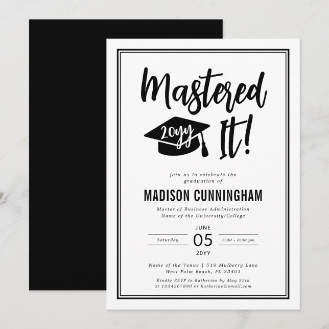 Modern Mastered It Master's Degree Graduation  Einladung (Vorne/Hinten)