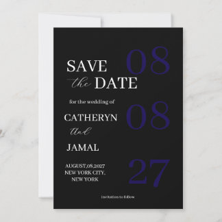 Modern Matte Black Minimalist Save The Date
