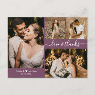 Modern Mauve 4 Foto Collage Wedding Vielen Dank Postkarte