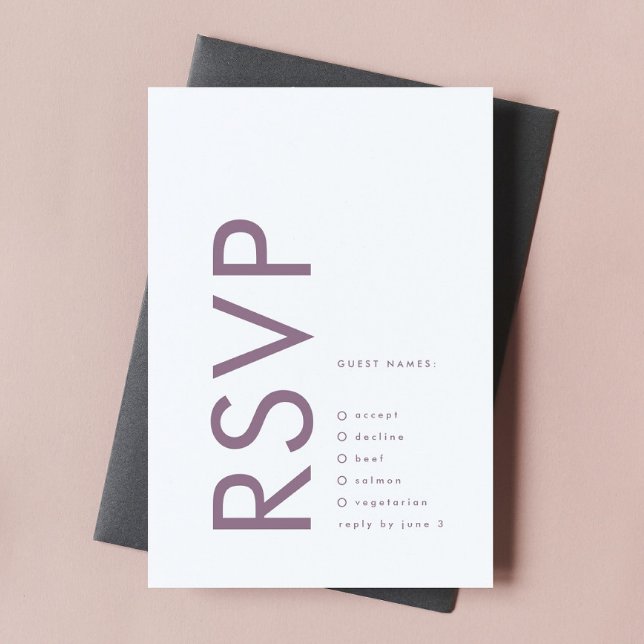 Modern Mauve Lila Lilac NAMES Simple Wedding RSVP Karte (Von Creator hochgeladen)